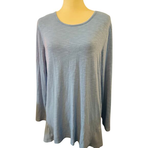 Chico's Blue Long Sleeve Slub Knit Tunic With Ribbed Back Panels, Size 2 (Large) - Picture 1 of 9